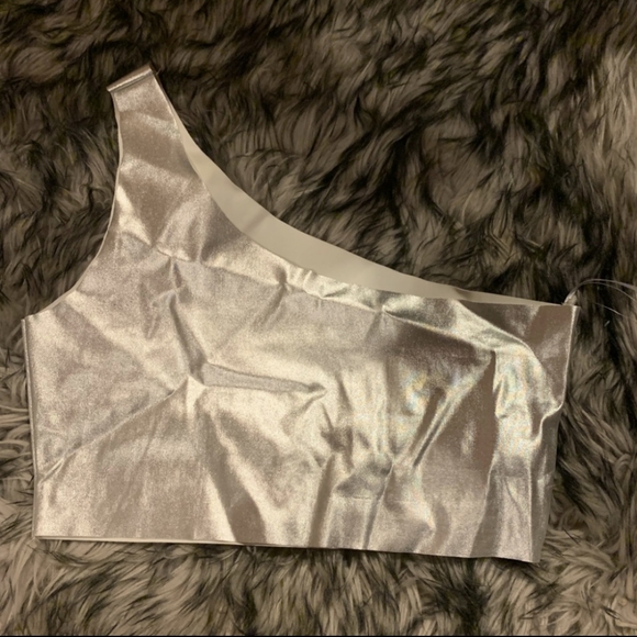 Kiki Riki brand silver sexy one arm crop top. Form fitting. Runs small - Picture 2 of 5